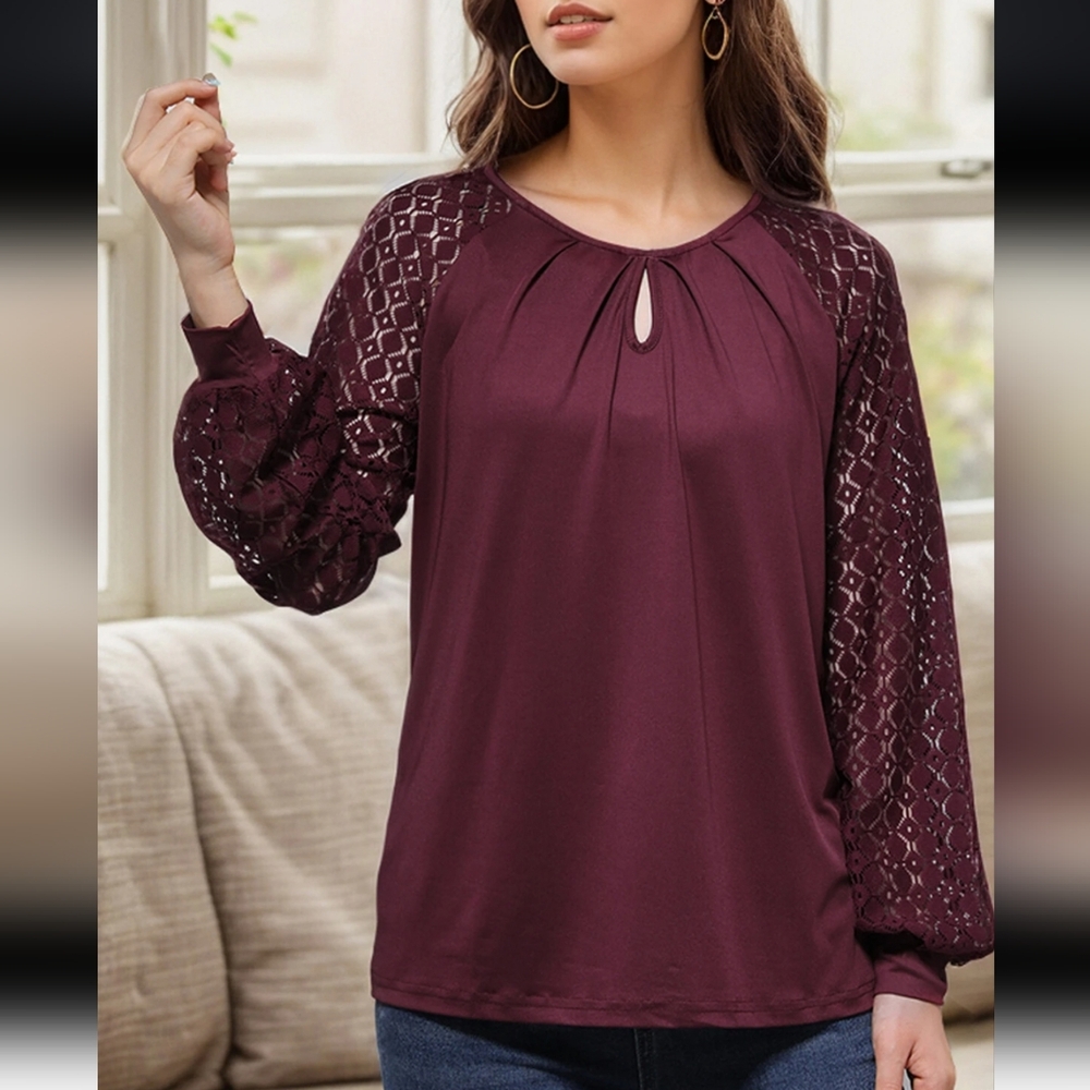 ❤️Chic Burgundy Lace Sleeve Blouse